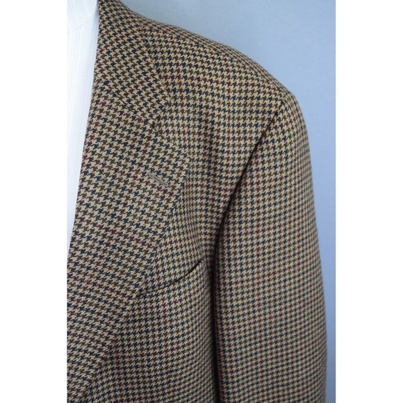 Chaps Ralph Lauren Blazer 44T Brown Houndstooth Wool Sport Coat Mens Jacket - Picture 2 of 8